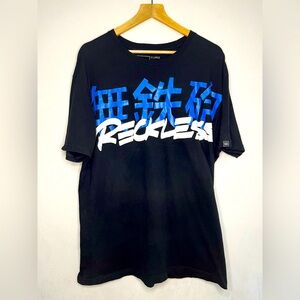 Young & Reckless 100% Cotton Black Tee Blue and White Graphics Mens Size XL